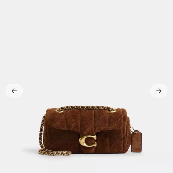 Coach Quilted Tabby 20 Brown Suede Crossbody Bag with Gold Chain